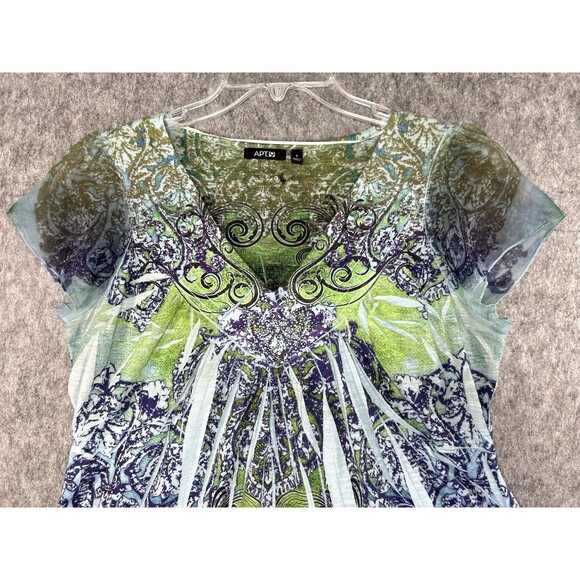 Apt 9 Floral Fairy Beaded Embellished Top Size S Flutter Sleeve Sheer Whimsy - Picture 4 of 9